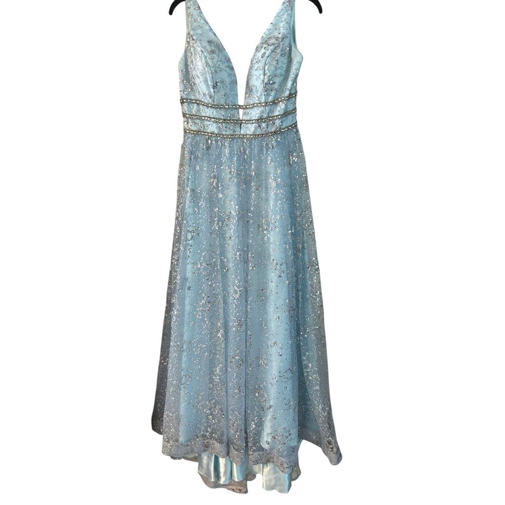 Dillard’s Coya Collection Princess Style Dress Blue Glitter Embellished Prom M